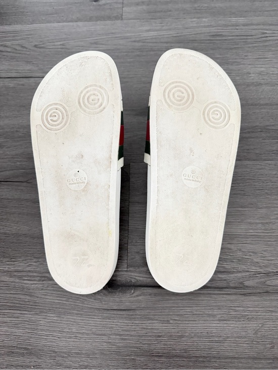 Gucci Cream Slides with Green and Red Stripes main image 4